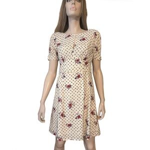 ModCloth Dress Keyhole Story A Line Floral Empire Waist Rayon Vintage Inspired